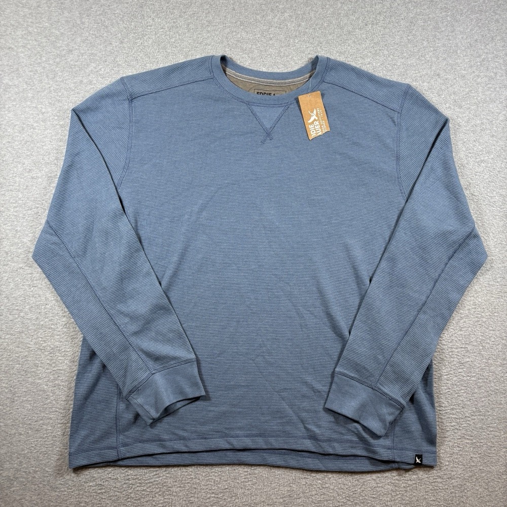 NWT Eddie Bauer Mens 2XL Waffle Knit Thermal Crewneck Shirt Blue Long Sleeve